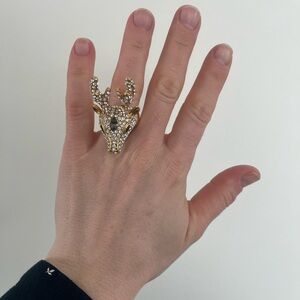 Gold Deer Head Ring with Crystals